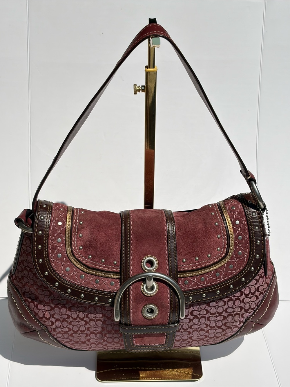 Vintage Coach Limited Edition Soho Studded Flap Hobo Bag (2007 Burgundy)
